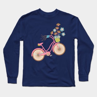 MY BIKE Nostalgic Vintage Retro Bicycle with Flowers in Pastel Pink - UnBlink Studio by Jackie Tahara Long Sleeve T-Shirt